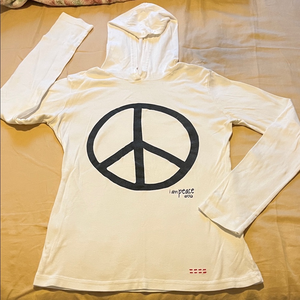 Peace Love World White Hoodie with Peace Symbol